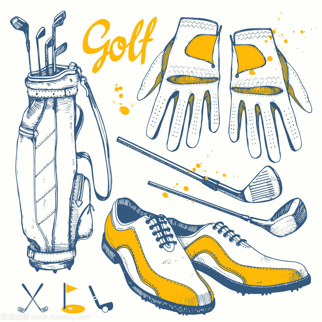 高爾夫運(yùn)動器材手繪向量集